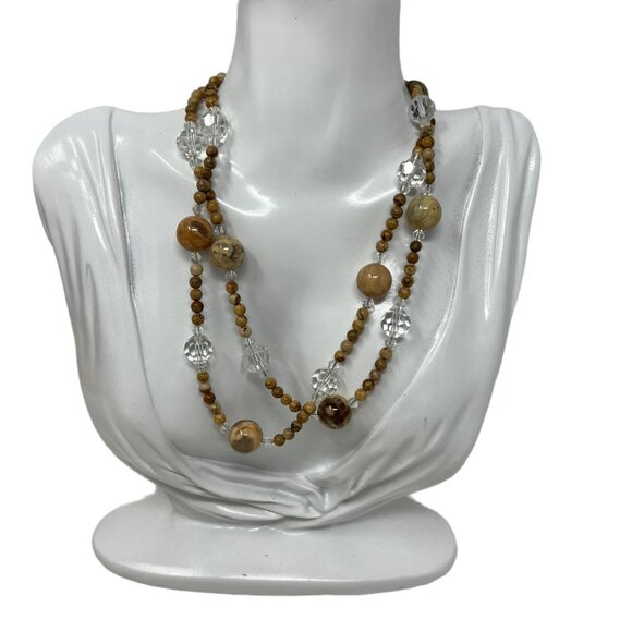 Jasper and‎ Crystal Beaded Necklace Silver Tone 29 inch - Picture 1 of 6